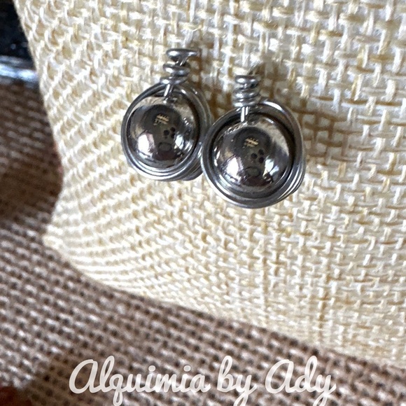 SILVER HALO HANDMADE STATEMENT STUD EARRINGS - Picture 1 of 1